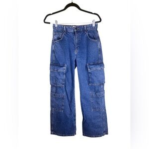 Cotton On woman size 4 Cargo Wide Leg Jeans multi pockets denim streetwear